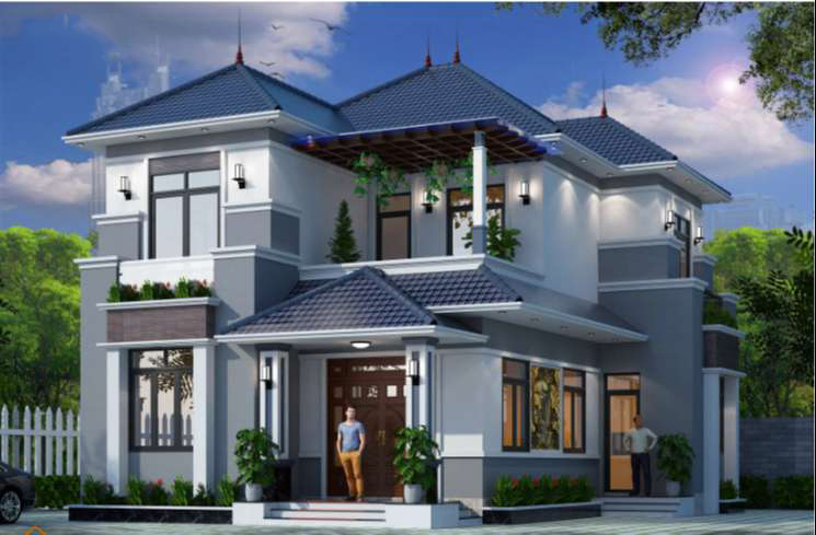 Màu xanh dương phối với màu ghi xám