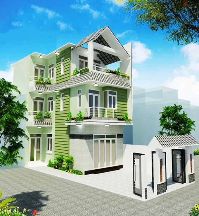 sơn nhà phố màu xanh lá