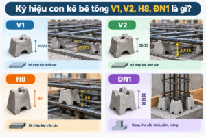 Ký Hiệu Con Kê Bê Tông V1, V2, H8, ĐN1 Là Gì