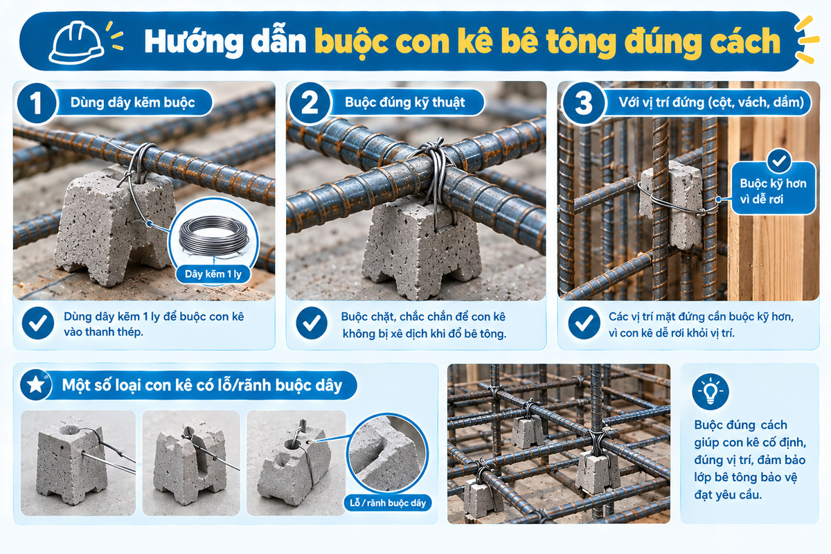 Hướng dẫn buộc con kê bê tông đúng cách