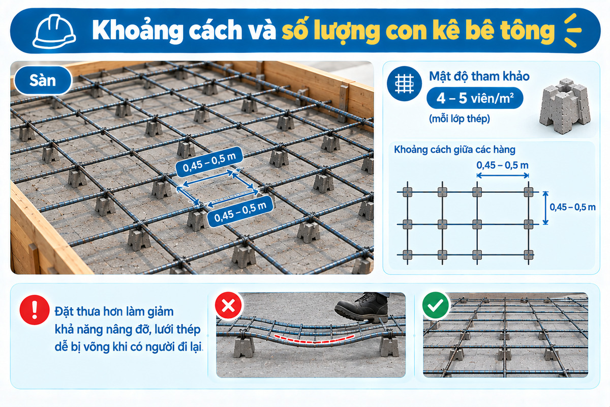 Khoảng cách và số lượng con kê bê tông
