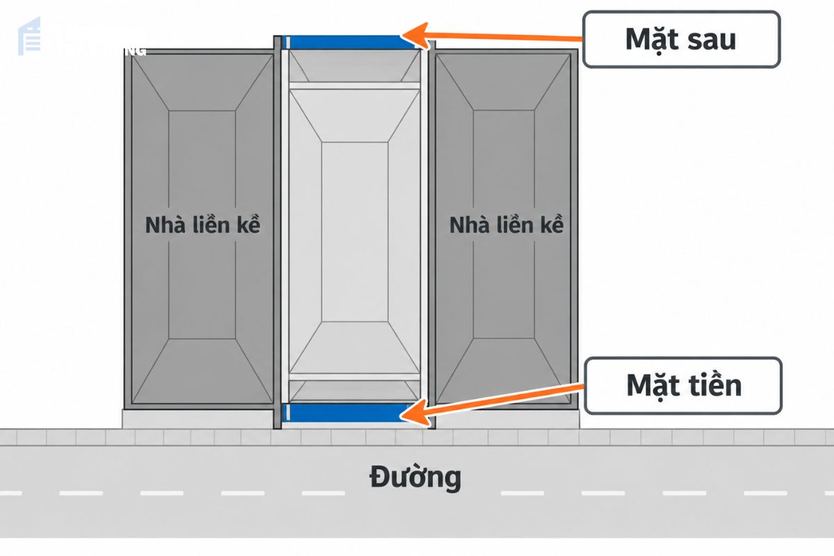 Sơ đồ mặt bằng lô nhà phố các mặt cần che bằng lưới bao che