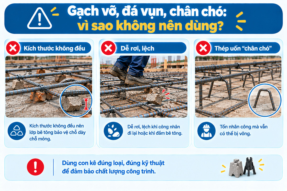 Vì sao không nên dùng fạch vỡ, đá vụn, chân chó